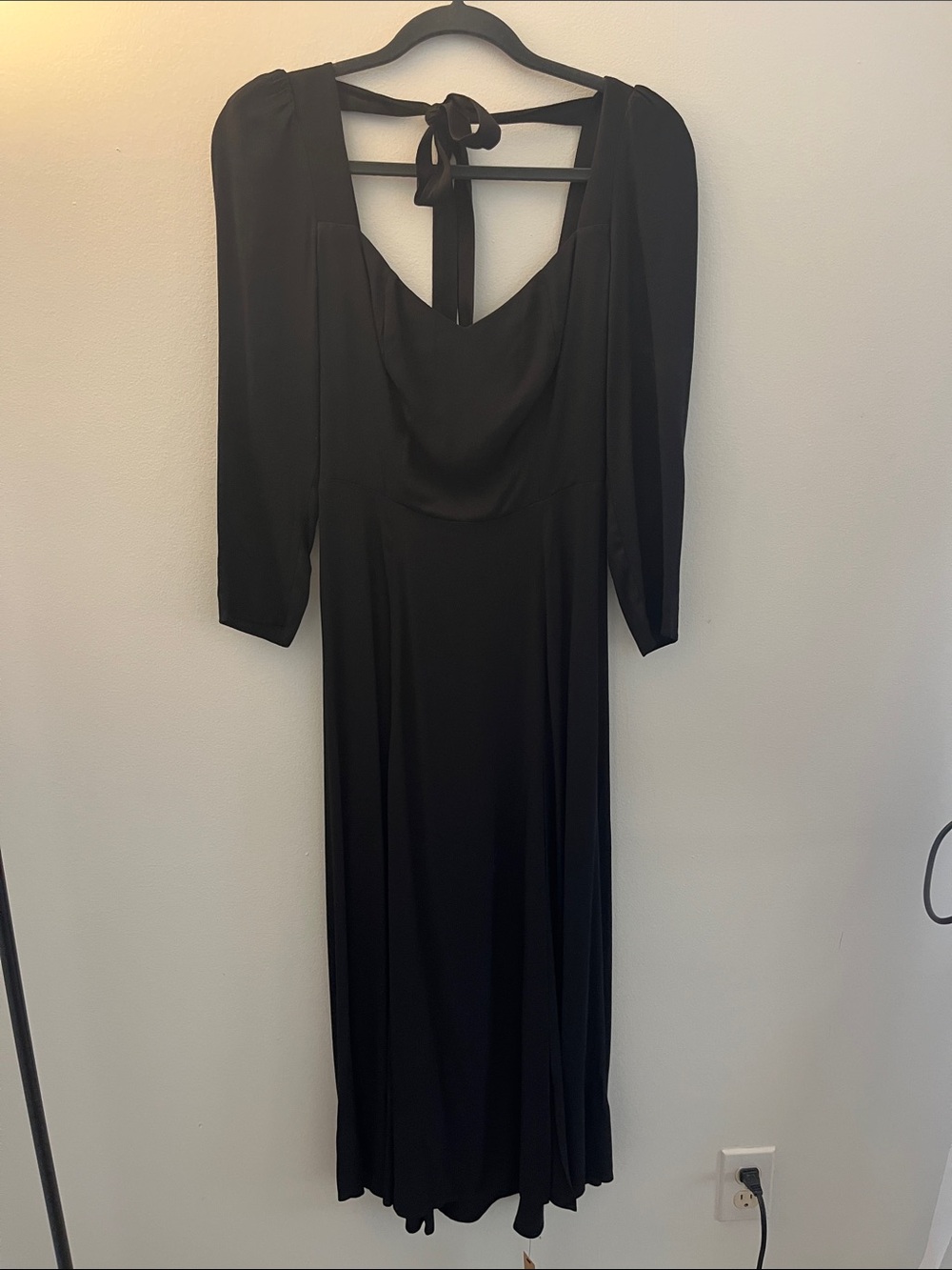 Reformation Black Long-Sleeve Midi Dress with Tie Back